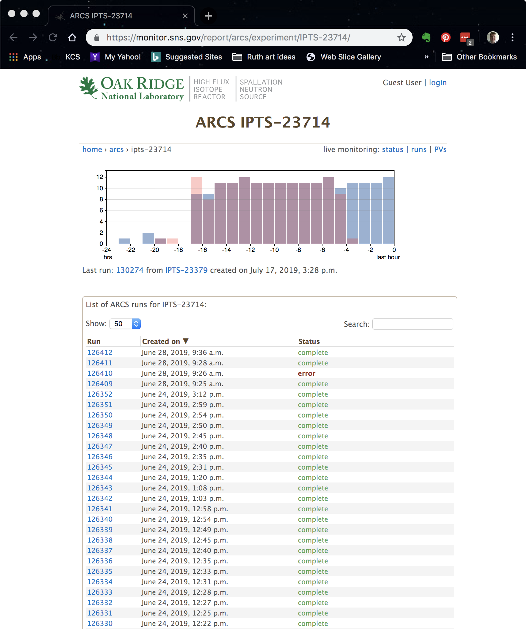 Monitor.sns.gov runs page