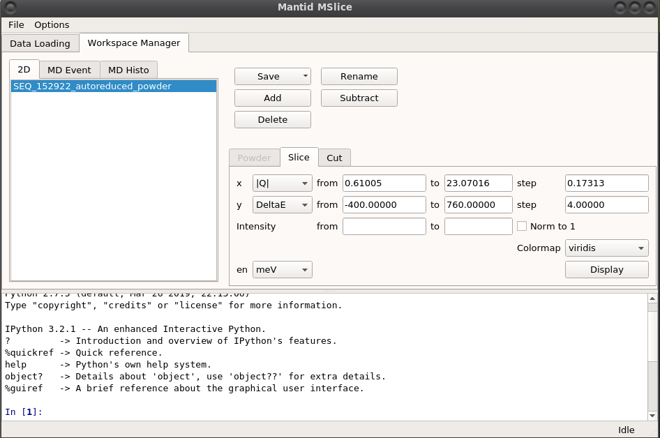 Mantid Mslice slice and Cut window
